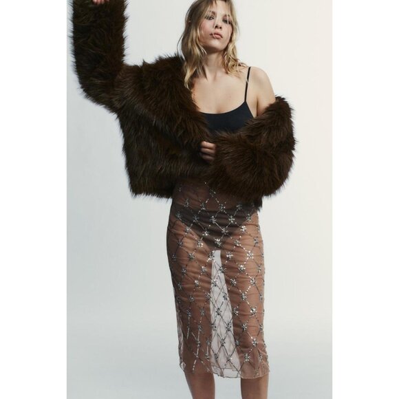 Zara Dresses & Skirts - ZARA BEADED EMBROIDERED MIDI SKIRT